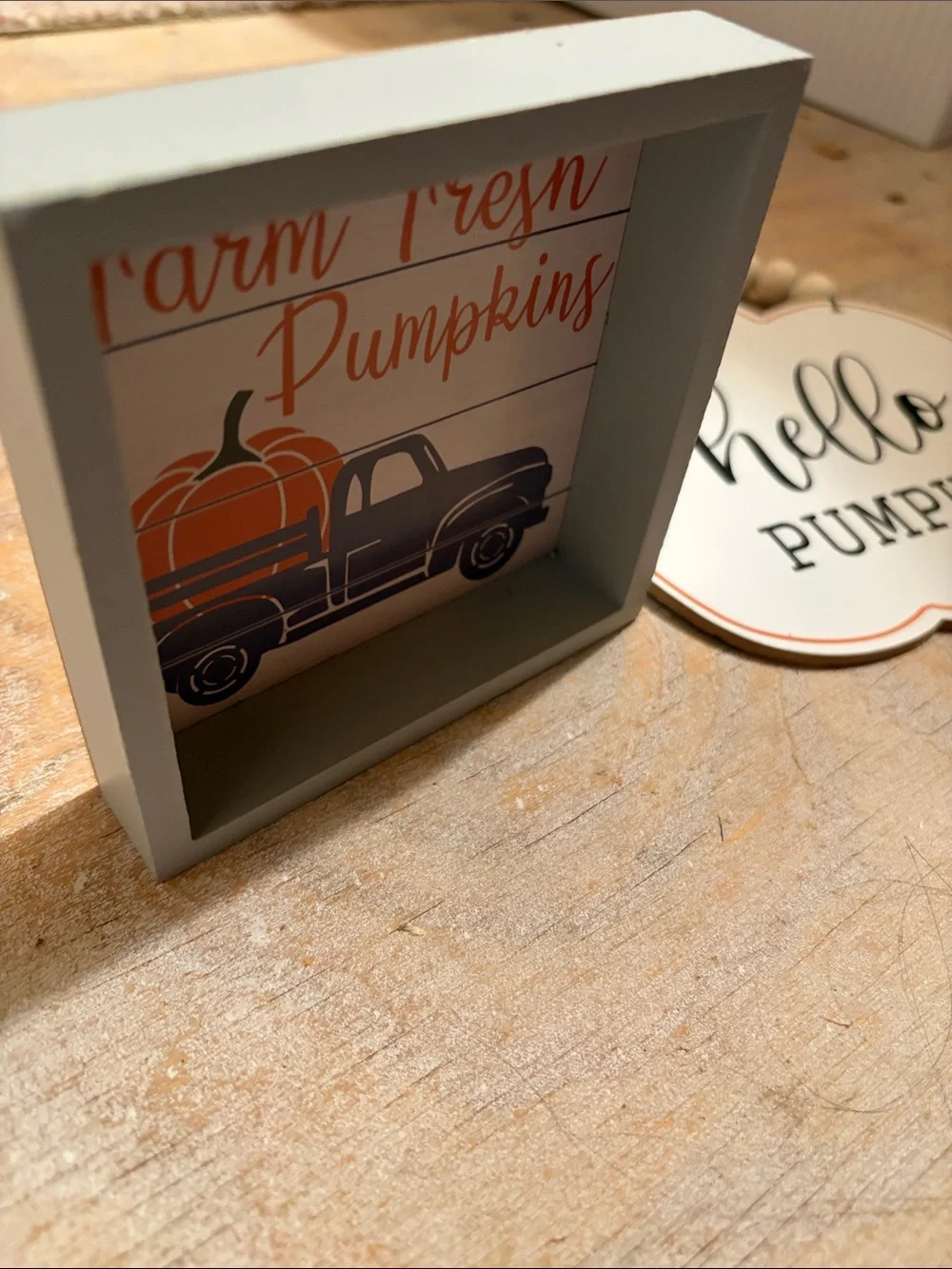 Hello Pumpkin Wood Pumpkin Wall Sign - White